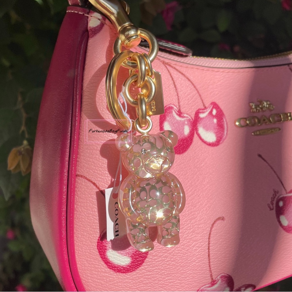 Coach Signature Bear Bag Charm Pink Resin Crystal Eyes CK062